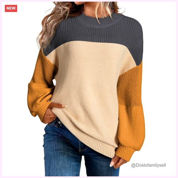 Sweaters - Women's Long Sleeve Crewneck Pullover Sweater, Loose Fit Knit Top